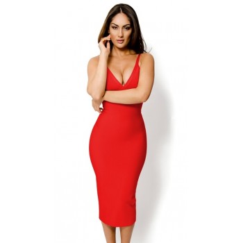 'Jhene' rode v-neck midi bandage jurk